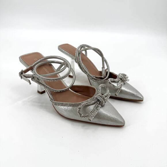 BCBGeneration Silver Rhinestone Metallic IIdy Pump Pointed Toe Heels Size 7.5 - Picture 1 of 11